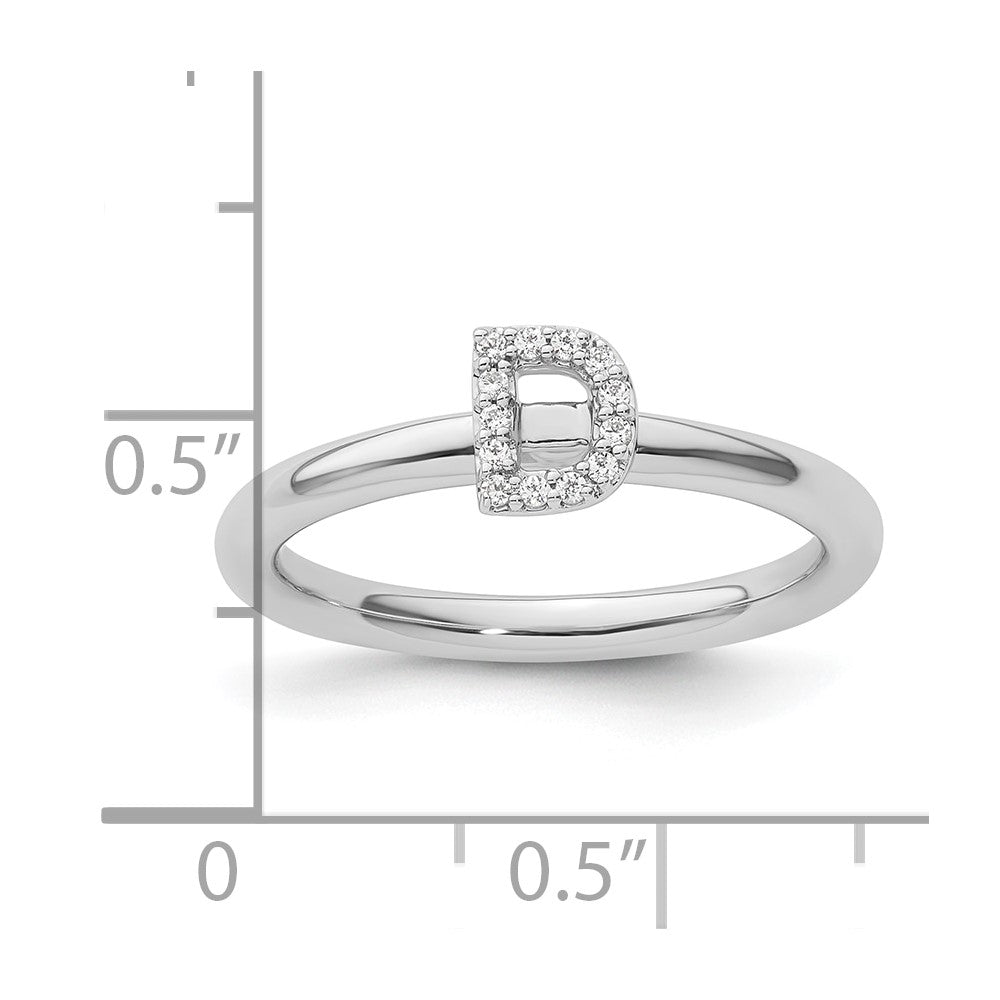 14K Weißgold Stapelbar Diamant Initiale D Größe 7 Ring