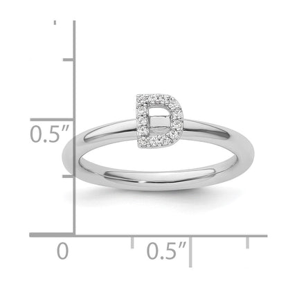 14K Weißgold Stapelbar Diamant Initiale D Größe 7 Ring
