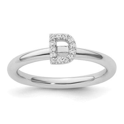 14K Weißgold Stapelbar Diamant Initiale D Größe 7 Ring