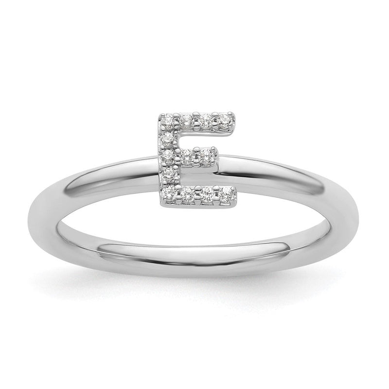 14K Weißgold Stapelbar Diamant Initiale E Größe 7 Ring