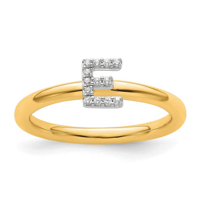 14K Gelbgold Stapelbar Diamant Initiale E Größe 7 Ring
