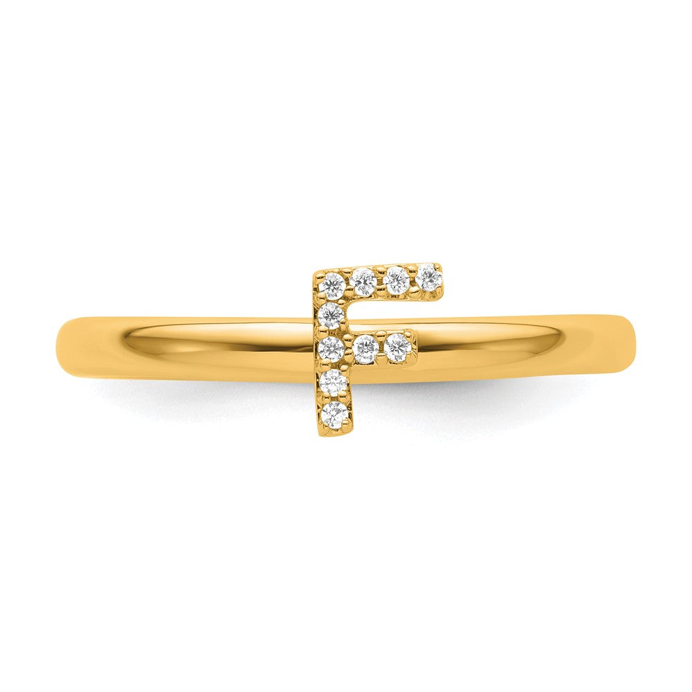 14K Gelbgold Stapelbar Diamant Initiale F Größe 7 Ring