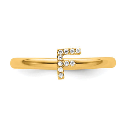 14K Gelbgold Stapelbar Diamant Initiale F Größe 7 Ring