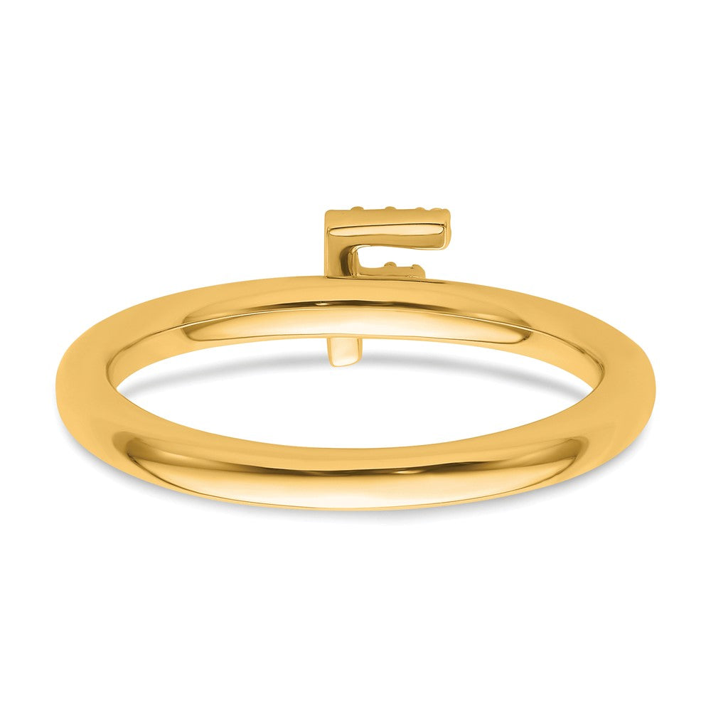 14K Gelbgold Stapelbar Diamant Initiale F Größe 7 Ring