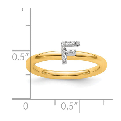 14K Gelbgold Stapelbar Diamant Initiale F Größe 7 Ring