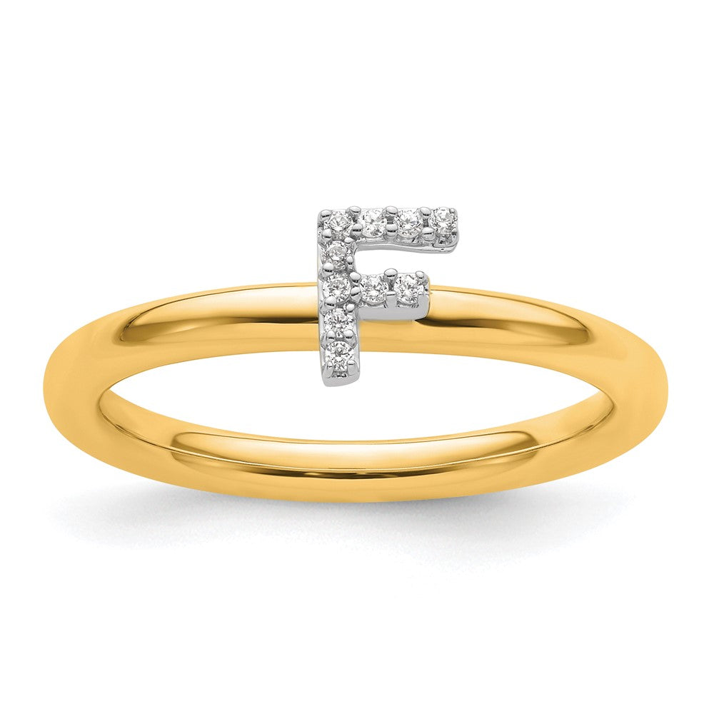 14K Gelbgold Stapelbar Diamant Initiale F Größe 7 Ring