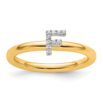 14K Gelbgold Stapelbar Diamant Initiale F Größe 7 Ring