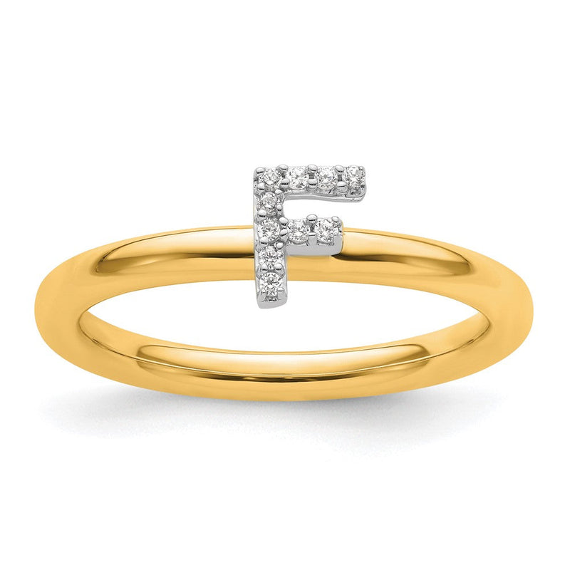 14K Gelbgold Stapelbar Diamant Initiale F Größe 7 Ring