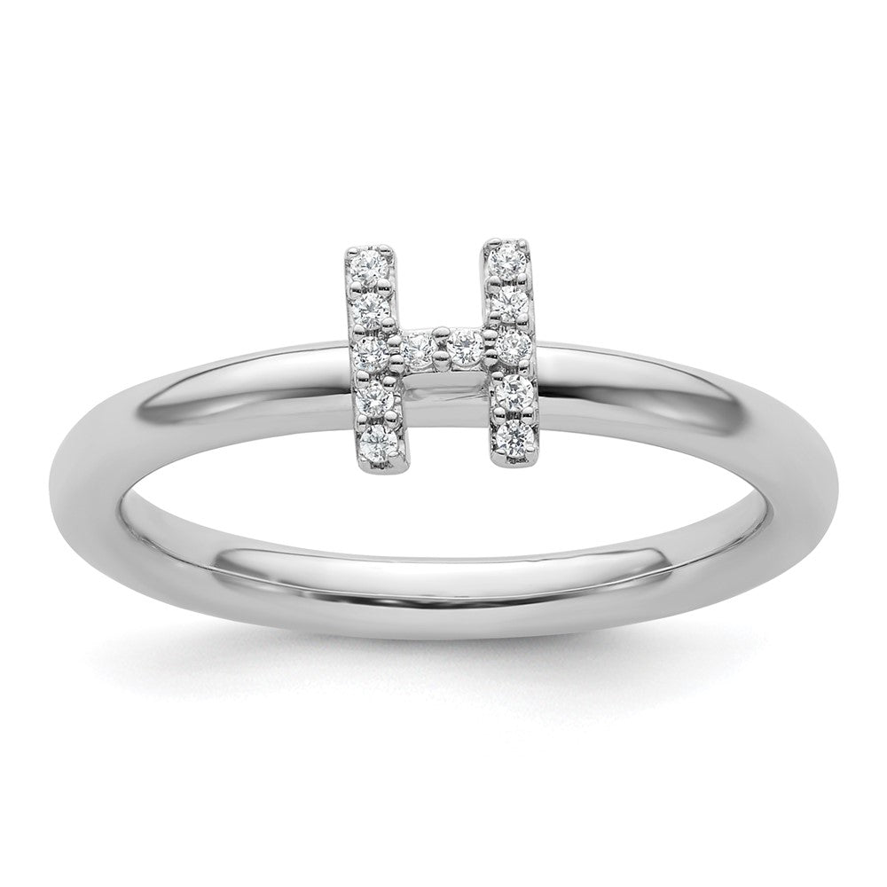 14K Weißgold Stapelbar Diamant Initiale H Größe 7 Ring