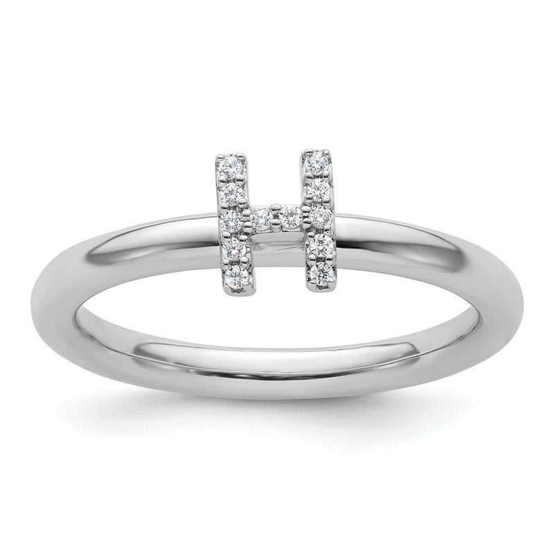 14K Weißgold Stapelbar Diamant Initiale H Größe 7 Ring