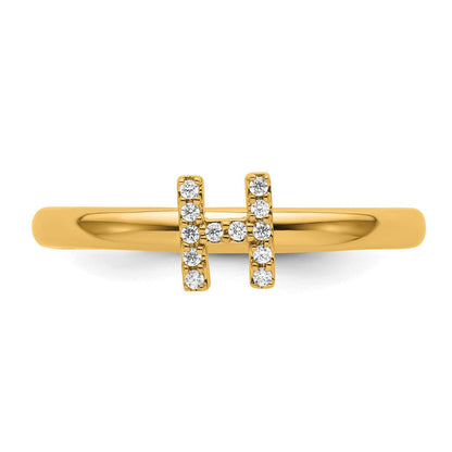 14K Gelbgold Stapelbar Diamant Initiale H Größe 7 Ring