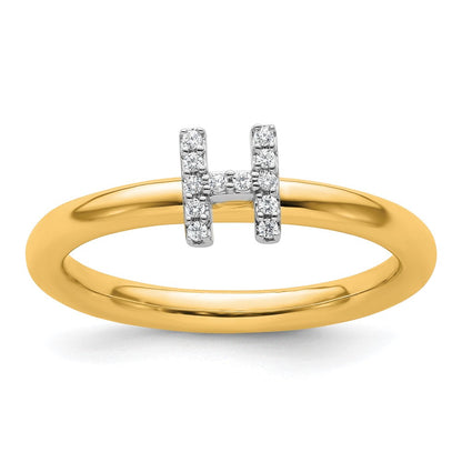 14K Gelbgold Stapelbar Diamant Initiale H Größe 7 Ring