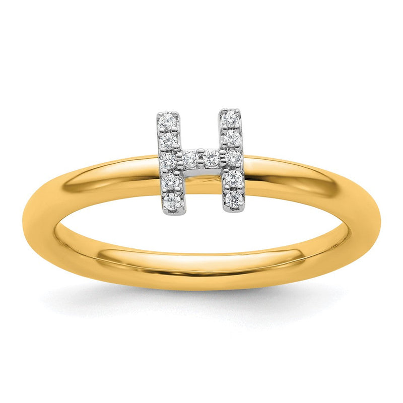 14K Gelbgold Stapelbar Diamant Initiale H Größe 7 Ring