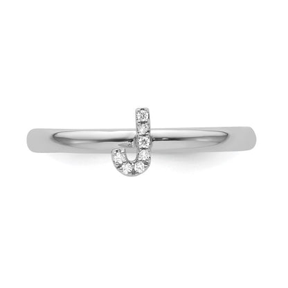 14K Weißgold Stapelbar Diamant Initiale J Größe 7 Ring