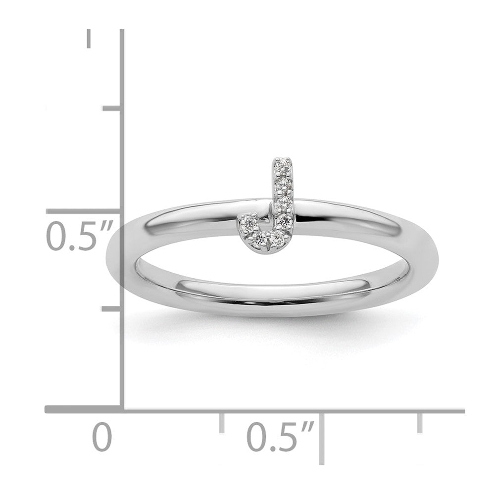 14K Weißgold Stapelbar Diamant Initiale J Größe 7 Ring