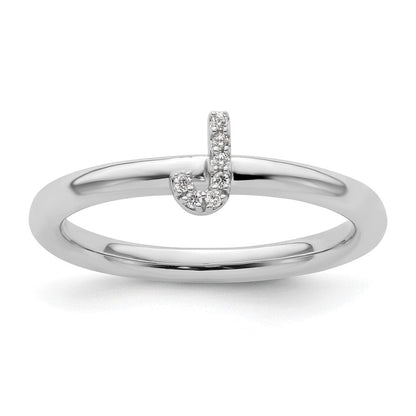 14K Weißgold Stapelbar Diamant Initiale J Größe 7 Ring
