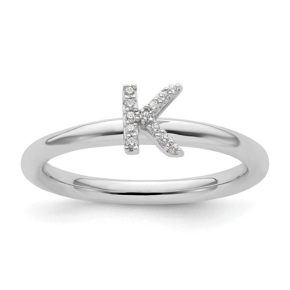 14K Weißgold Stapelbar Diamant Initiale K Größe 7 Ring