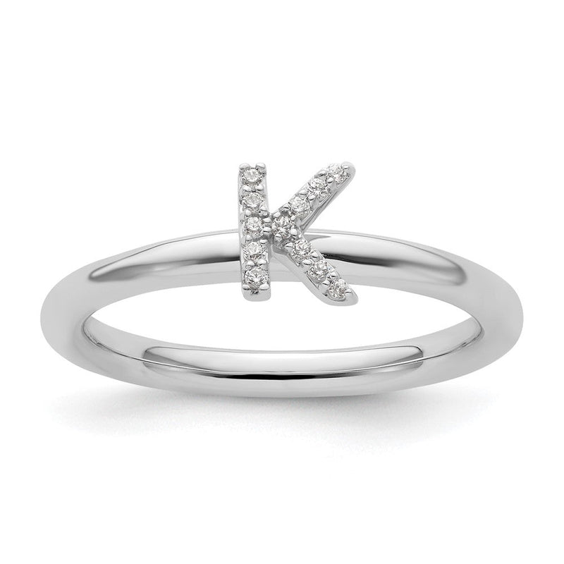 14K Weißgold Stapelbar Diamant Initiale K Größe 7 Ring