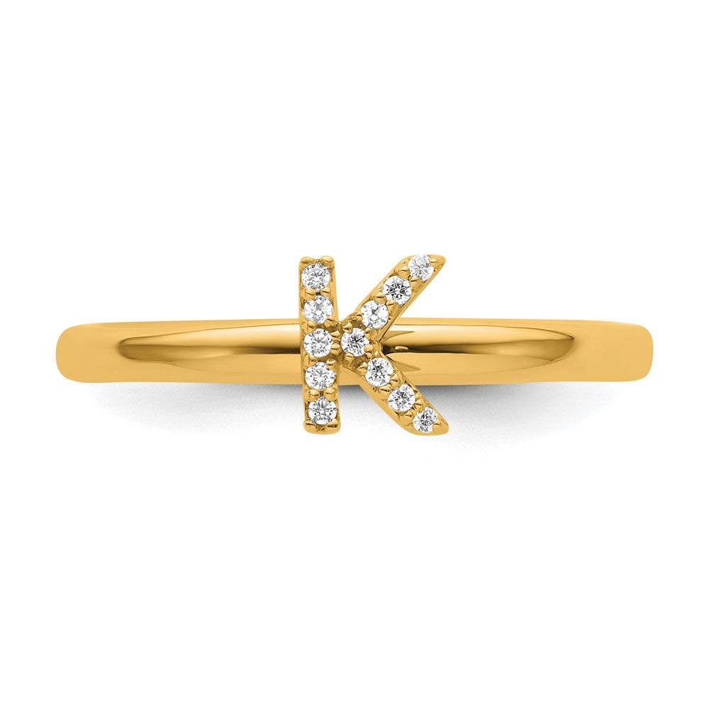 14K Gelbgold Stapelbar Diamant Initiale K Größe 7 Ring