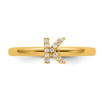 14K Gelbgold Stapelbar Diamant Initiale K Größe 7 Ring