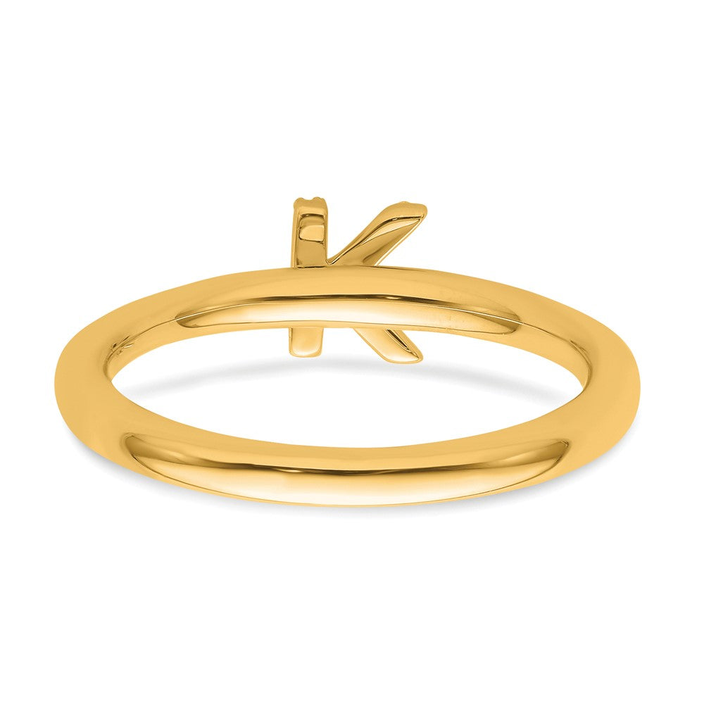 14K Gelbgold Stapelbar Diamant Initiale K Größe 7 Ring