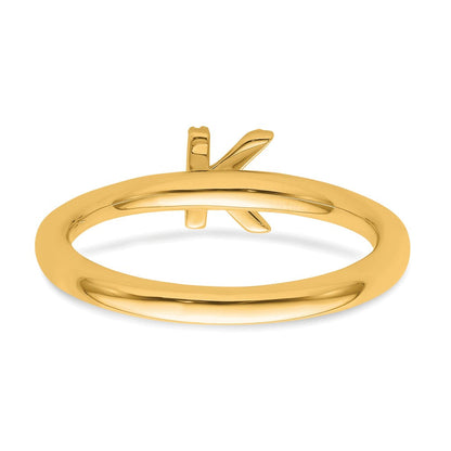 14K Gelbgold Stapelbar Diamant Initiale K Größe 7 Ring