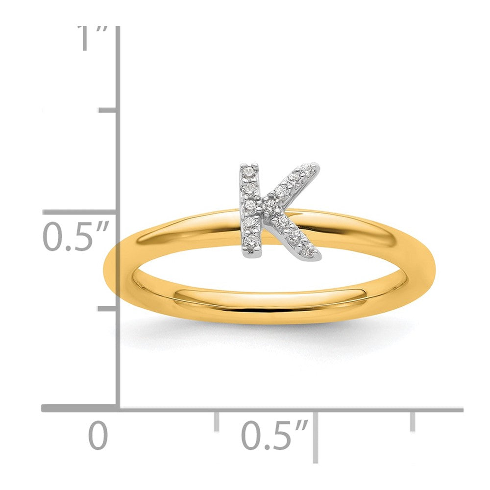 14K Gelbgold Stapelbar Diamant Initiale K Größe 7 Ring