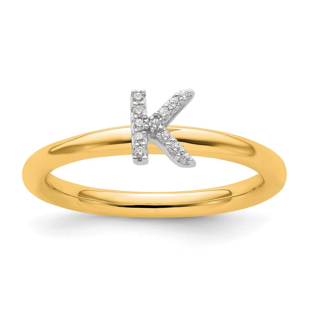 14K Gelbgold Stapelbar Diamant Initiale K Größe 7 Ring
