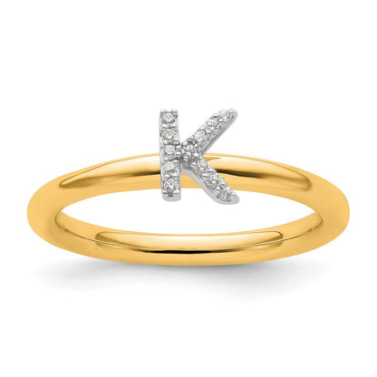 14K Gelbgold Stapelbar Diamant Initiale K Größe 7 Ring