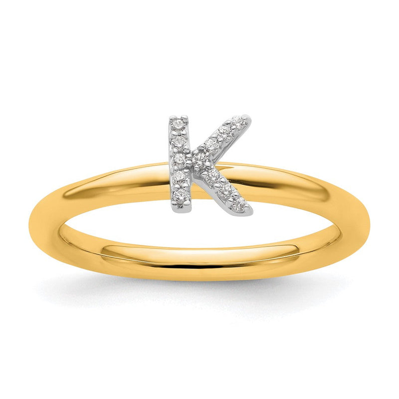 14K Gelbgold Stapelbar Diamant Initiale K Größe 7 Ring