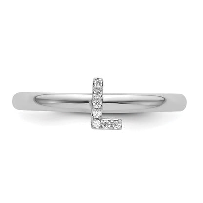 14K Weißgold Stapelbar Diamant Initiale L Größe 7 Ring