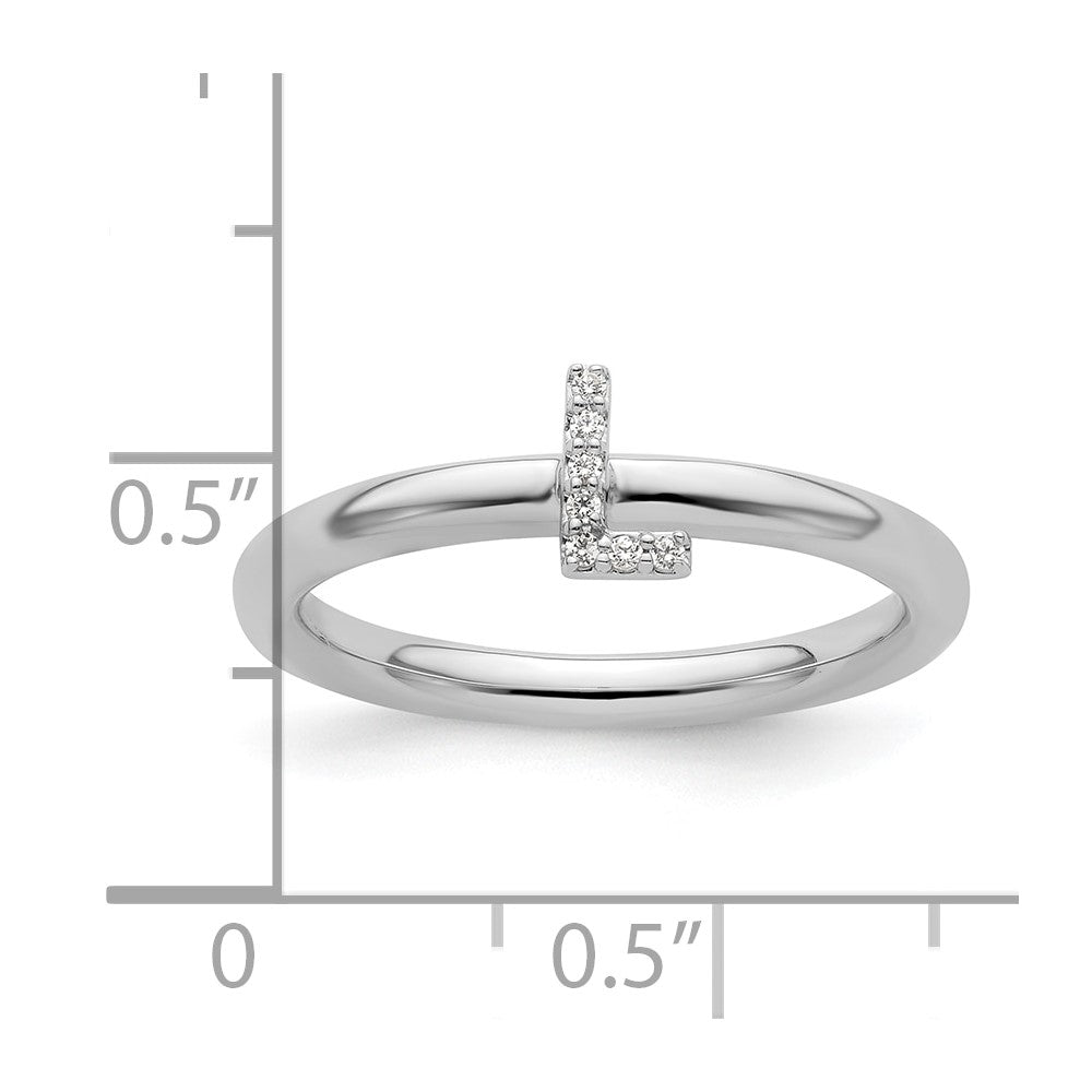 14K Weißgold Stapelbar Diamant Initiale L Größe 7 Ring