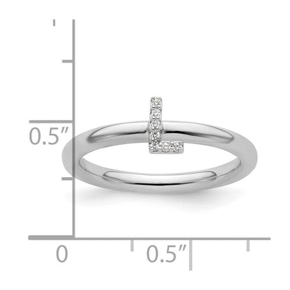14K Weißgold Stapelbar Diamant Initiale L Größe 7 Ring