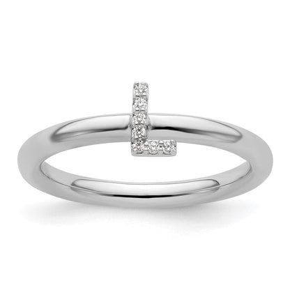 14K Weißgold Stapelbar Diamant Initiale L Größe 7 Ring