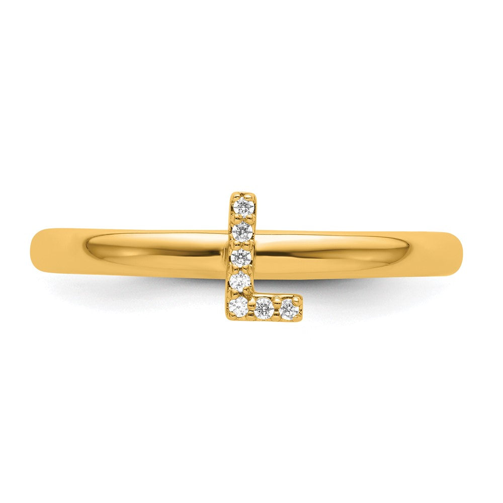 14K Gelbgold Stapelbar Diamant Initiale L Größe 7 Ring