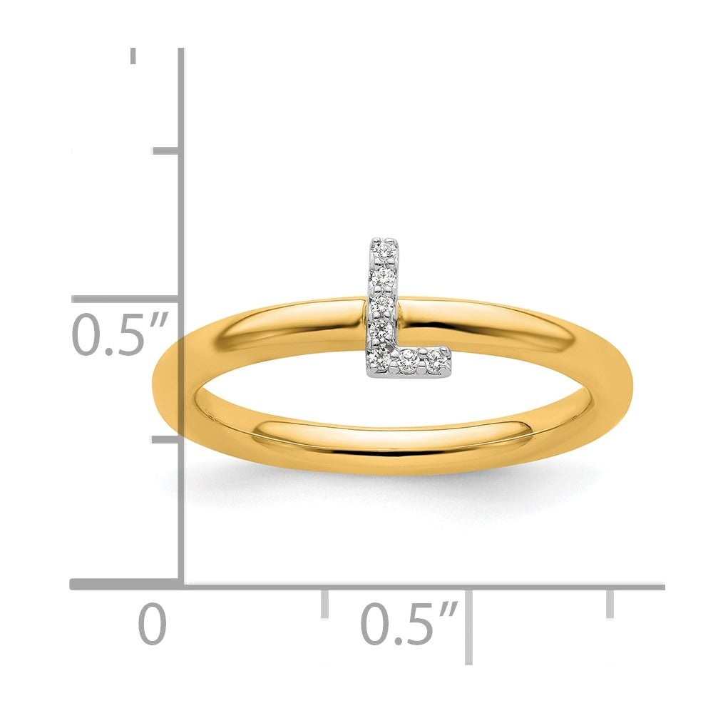14K Gelbgold Stapelbar Diamant Initiale L Größe 7 Ring