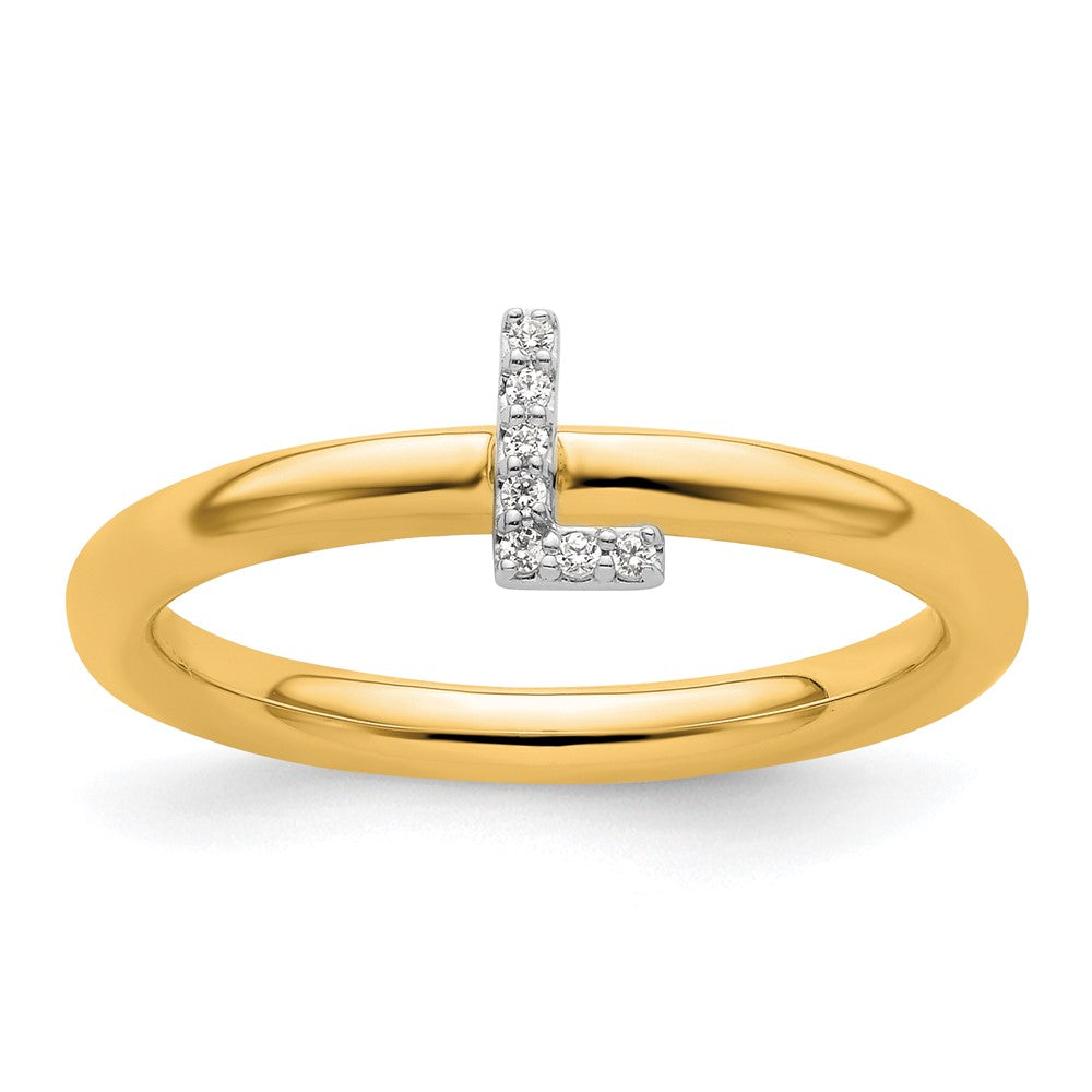 14K Gelbgold Stapelbar Diamant Initiale L Größe 7 Ring