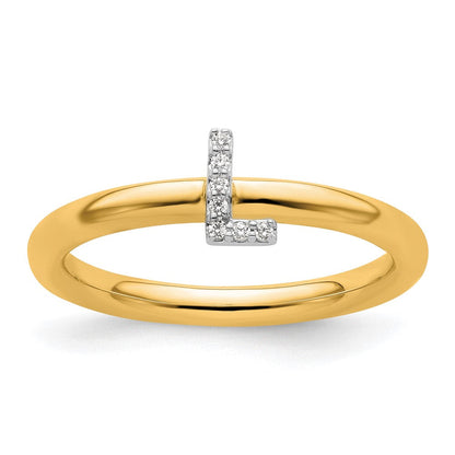 14K Gelbgold Stapelbar Diamant Initiale L Größe 7 Ring