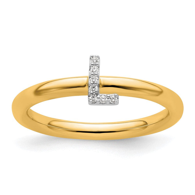 14K Gelbgold Stapelbar Diamant Initiale L Größe 7 Ring