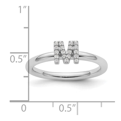 14K Weißgold Stapelbar Diamant Initiale M Größe 7 Ring