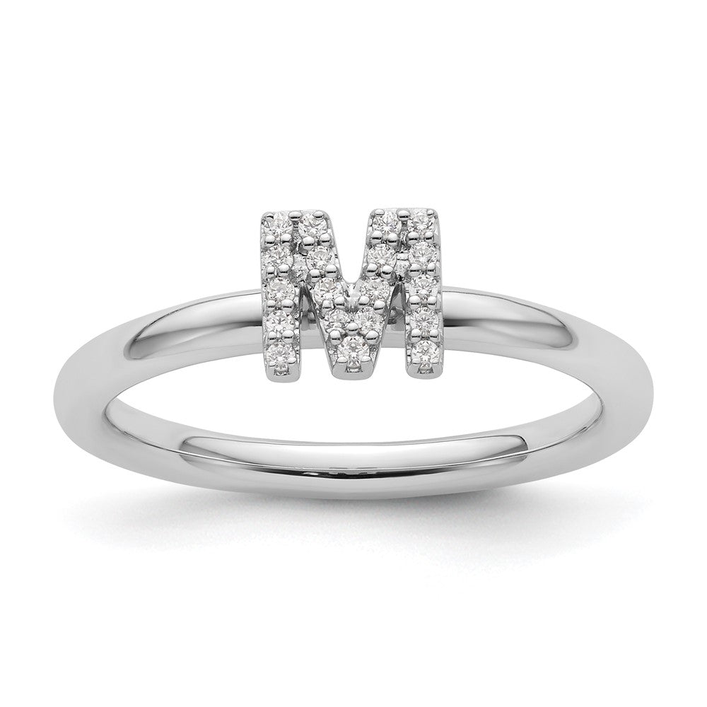 14K Weißgold Stapelbar Diamant Initiale M Größe 7 Ring