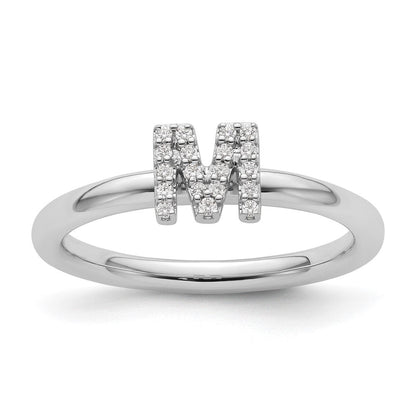 14K Weißgold Stapelbar Diamant Initiale M Größe 7 Ring