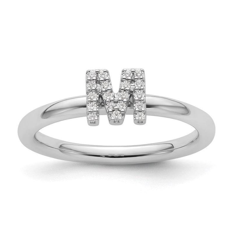 14K Weißgold Stapelbar Diamant Initiale M Größe 7 Ring