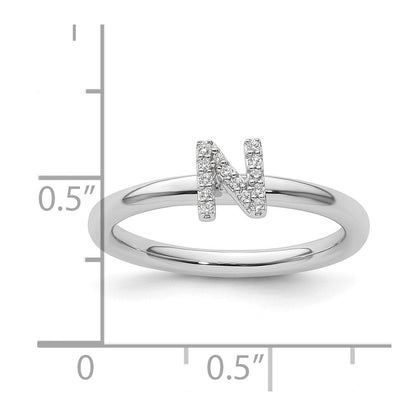 14K Weißgold Stapelbar Diamant Initiale N Größe 7 Ring