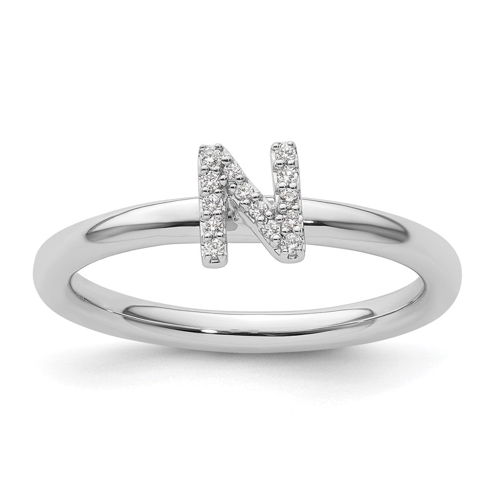 14K Weißgold Stapelbar Diamant Initiale N Größe 7 Ring