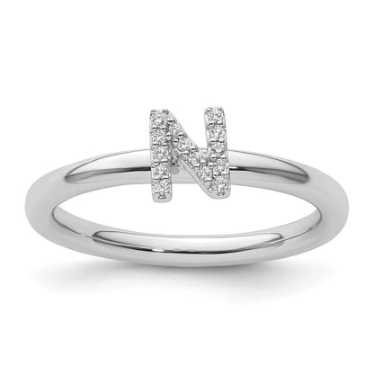 14K Weißgold Stapelbar Diamant Initiale N Größe 7 Ring