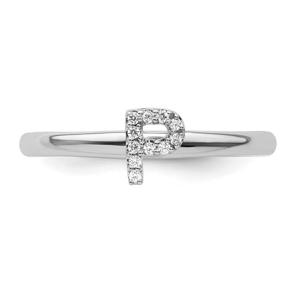 14K Weißgold Stapelbar Diamant Initiale P Größe 7 Ring
