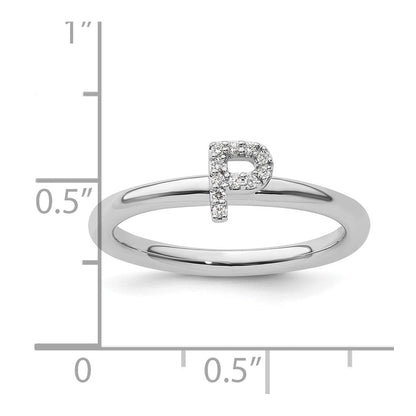14K Weißgold Stapelbar Diamant Initiale P Größe 7 Ring