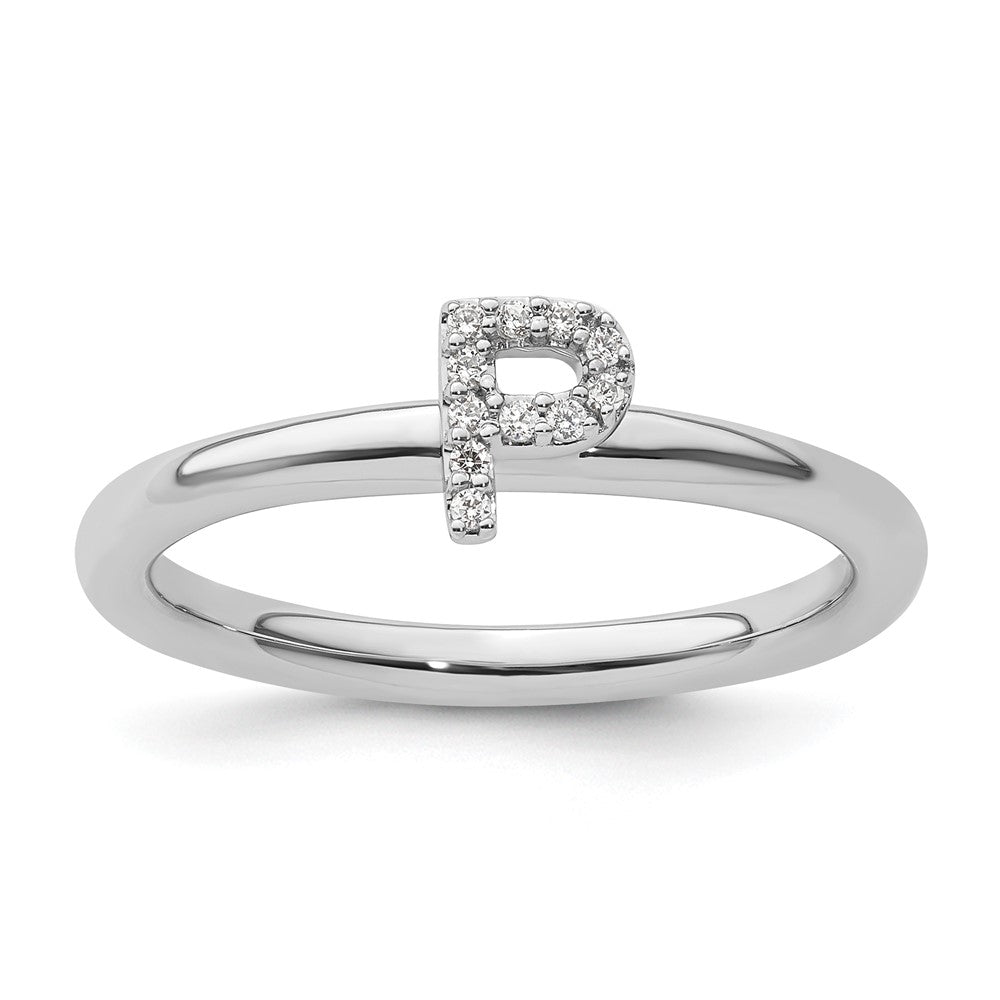14K Weißgold Stapelbar Diamant Initiale P Größe 7 Ring