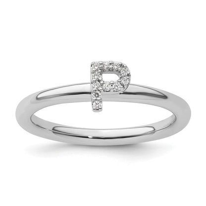14K Weißgold Stapelbar Diamant Initiale P Größe 7 Ring